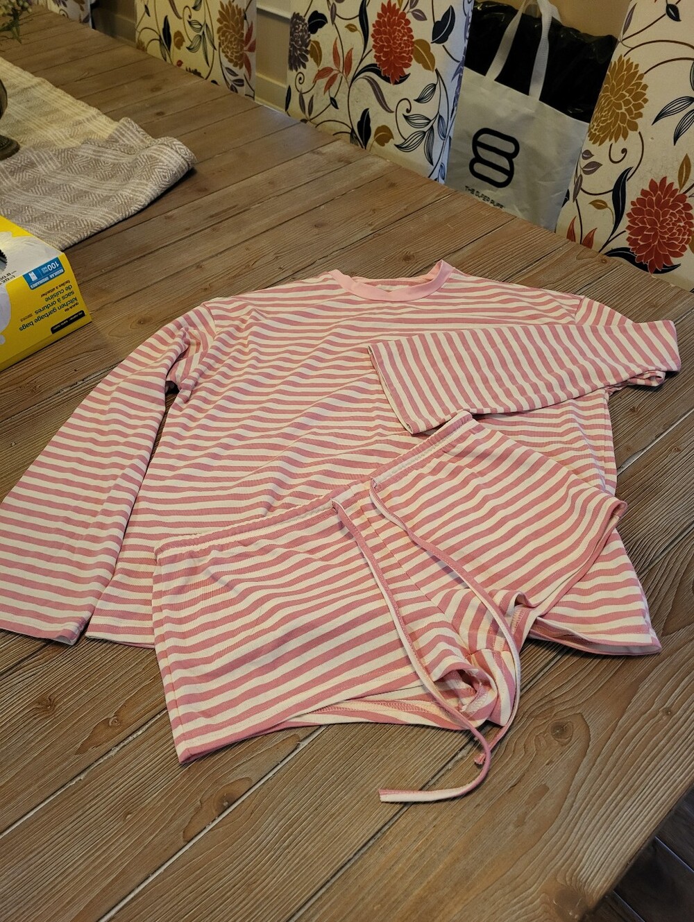 Ladies Pink Stripe Pajama Set - Brand